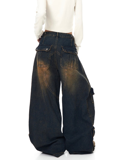 Pantalones Cargo Vintage Desgastados Multi-bolsillos Pierna Ancha Suelta - Image 17