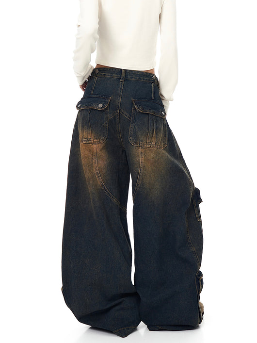 Pantalones Cargo Vintage Desgastados Multi-bolsillos Pierna Ancha Suelta - Image 17