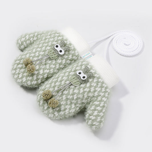 Guantes tejidos cálidos para niños invierno exterior a prueba de viento con forro de terciopelo y diseños de dibujos animados