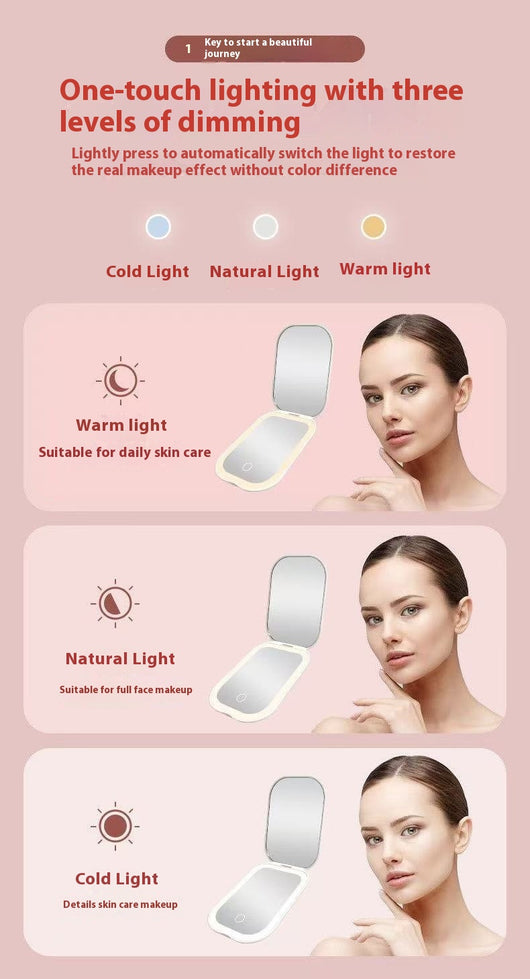 Espejo Cosmético Plegable Ultrafino con Luz LED Tricolor y HD Luminoso - Image 15