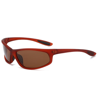 Black sports sunglasses with dark gray lenses and a matte finish, featuring a wrap-around frame style. - Image 9