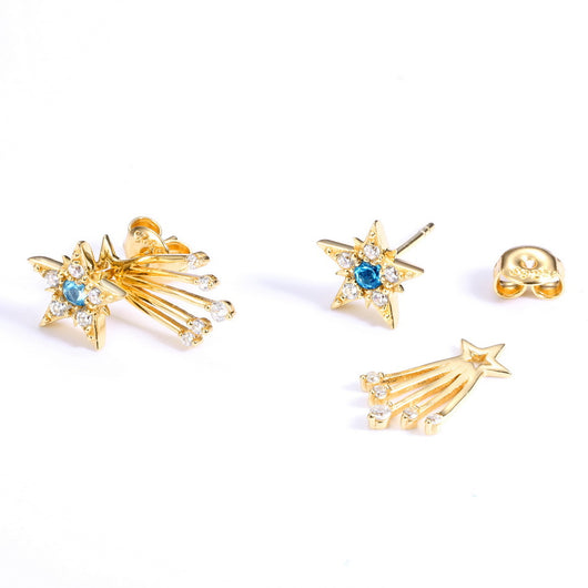 Aretes de Plata Esterlina Chapados en Oro con Diseño de Meteorito - Lujo Japonés y Coreano - Image 10
