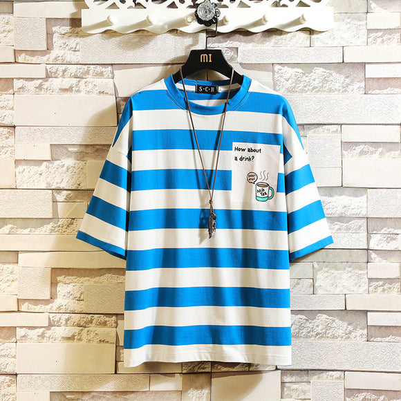 Playera Hombre Cuello Redondo a Rayas de Manga Corta