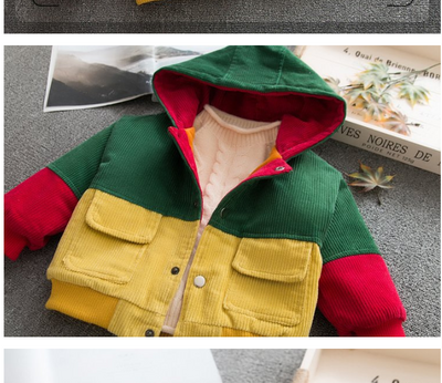 Abrigo infantil de terciopelo acolchado a rayas con combinación de colores - Image 4