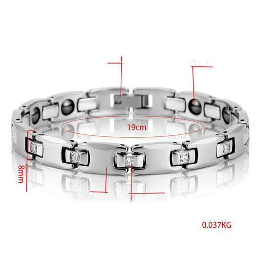 Pulsera Magnética de Pareja en Acero Tungsteno con Circón CNC - Image 7