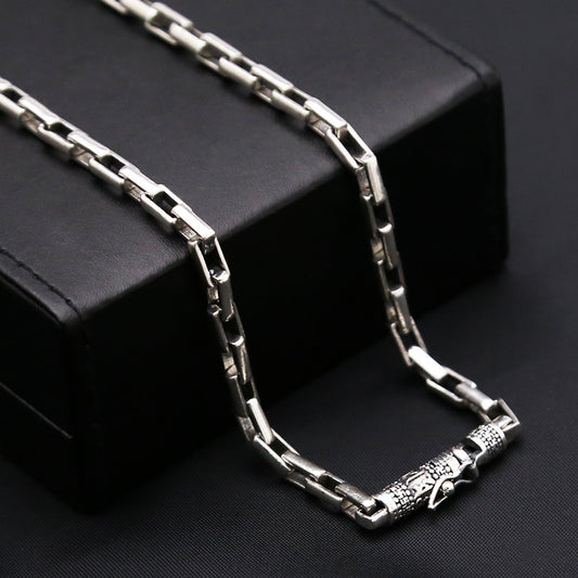 Collar Cadena Gruesa Plata Thai S925 Vintage para Hombre - Anillo Retenedor Mineral