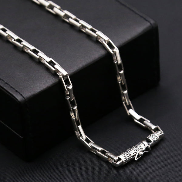 Collar Cadena Gruesa Plata Thai S925 Vintage para Hombre - Anillo Retenedor Mineral