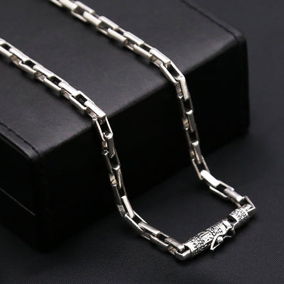 Collar Cadena Gruesa Plata Thai S925 Vintage para Hombre - Anillo Retenedor Mineral