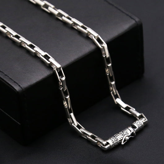 Collar Cadena Gruesa Plata Thai S925 Vintage para Hombre - Anillo Retenedor Mineral