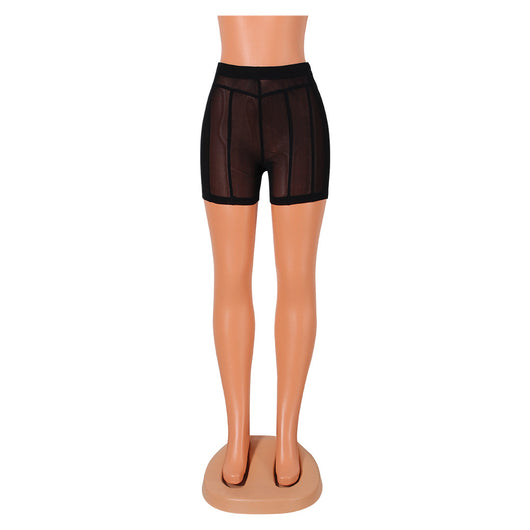 Shorts Skinny con Panel de Malla Transparente para Mujer - Image 5