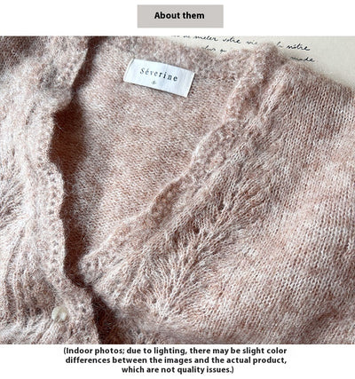 Cardigan Mohair Azul Neblina Tejido Cuello V Mangas Abullonadas - Image 19