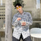 Camisa Manga Larga Hombre Patrón Geométrico Blanco y Negro
