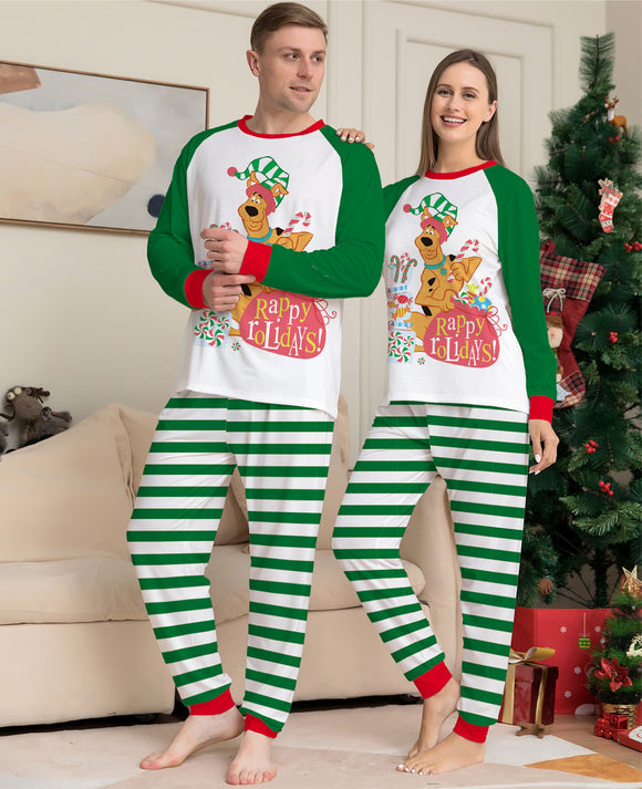 Pijama Festivo Listrado Verde com Estampa - Manga Longa Confortável para Casa