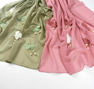 Pañuelo Hijab Floral de Gasa Perlada Premium - Image 3