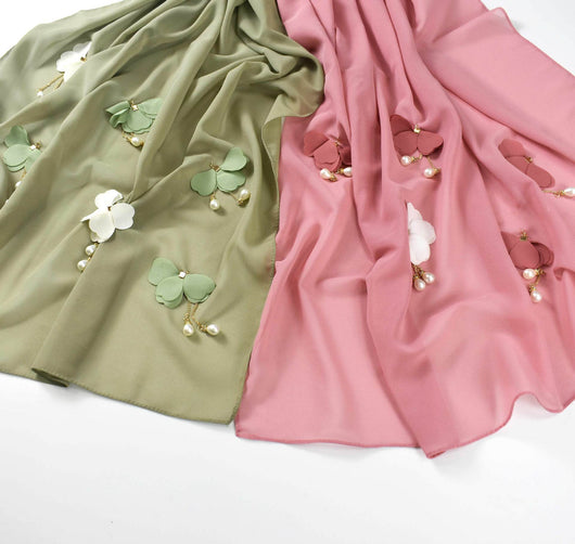 Pañuelo Hijab Floral de Gasa Perlada Premium - Image 3