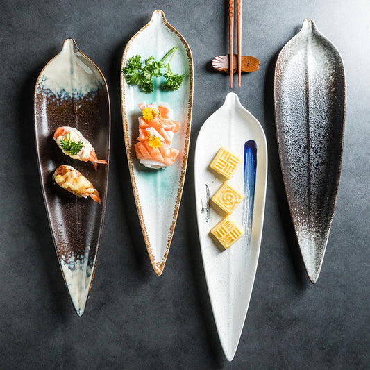 Plato de Cerámica Forma Hoja de Árbol para Sushi y Creatividad Culinaria - Image 2