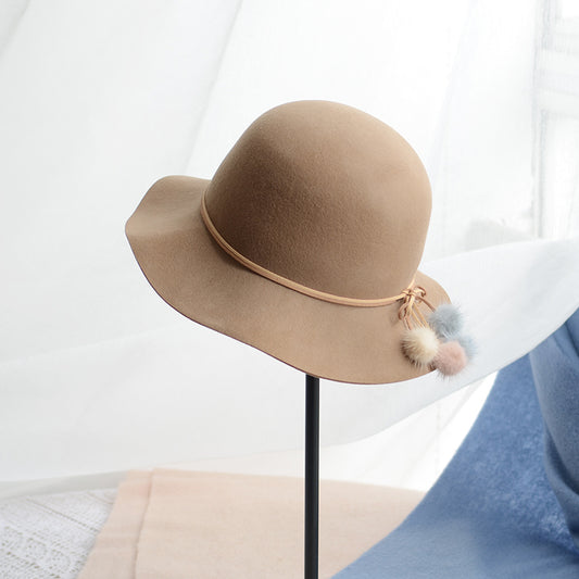Gorro Lana Pescador Coreano con Pomón de Piel - Sombrero Cuenca Elegante para Mujer