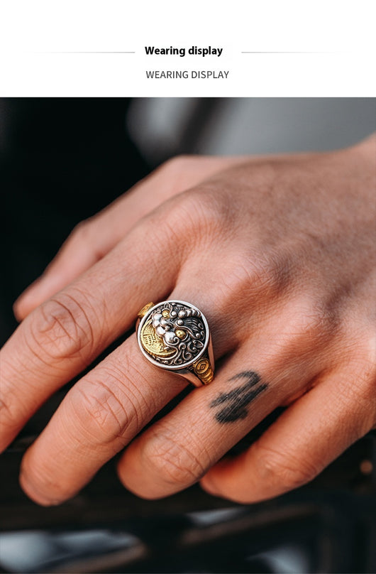 Anillo Pixiu de Plata Esterlina 3D para Hombre Estilo Retro - Image 12