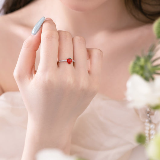 Anillo de Plata 925 Corazón Fresa con Alas y Resina para Mujer - Image 16