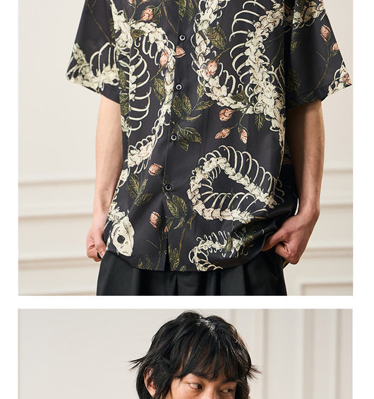 Camisa Cubana de Manga Corta con Patrón de Hueso de Serpiente - Diseño Original - Image 8