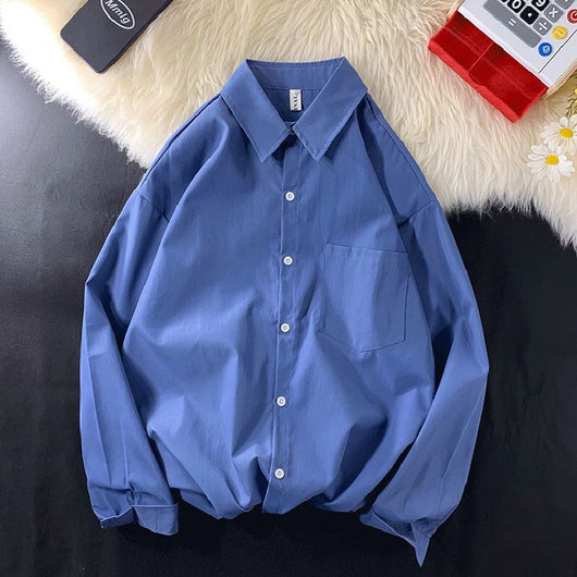 Camisa Drapeada de Manga Larga Color Sólido para Hombre - Image 4