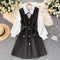 Vestido Houndstooth con Tirantes y Mangas Puff