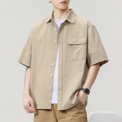 Camisa Holgada de Algodón Japonés para Hombre - Colores Sólidos - Image 4