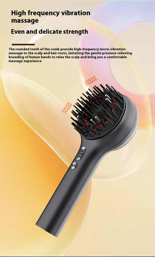 Dark gray electric scalp massage comb with black bristles and red accents, shown with a clear protective cover. - Image 6