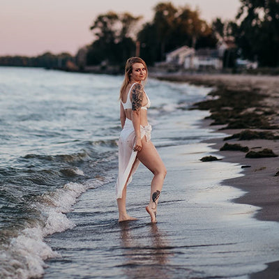 Women's navy blue chiffon sarong, long and flowing, draped over a model's arm against a white background. - Image 30