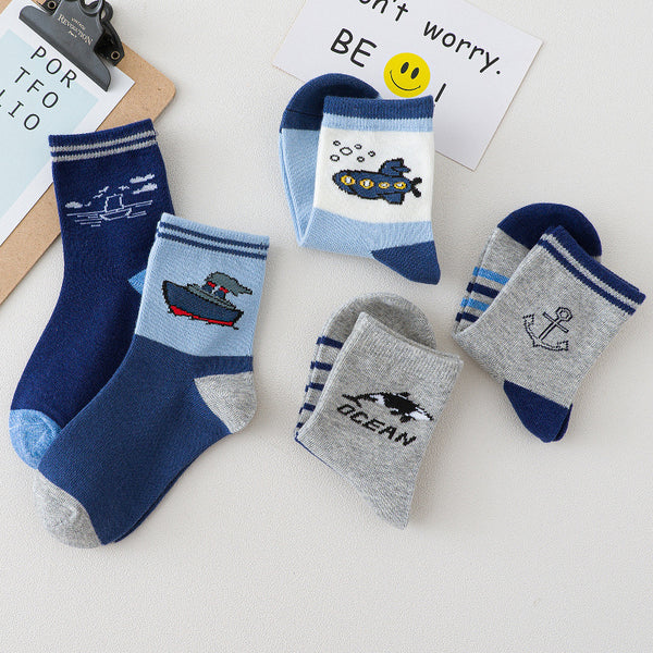 Calcetines Infantiles Estampado Barco para Primavera y Otoño