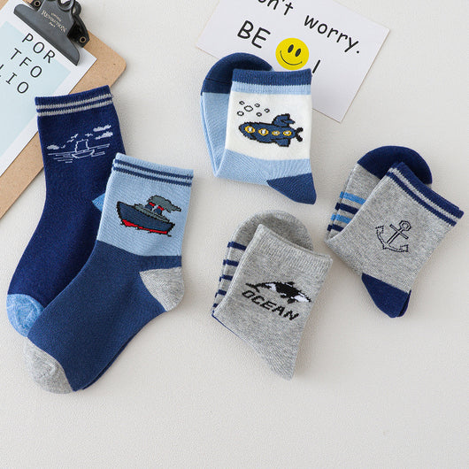 Calcetines Infantiles Estampado Barco para Primavera y Otoño
