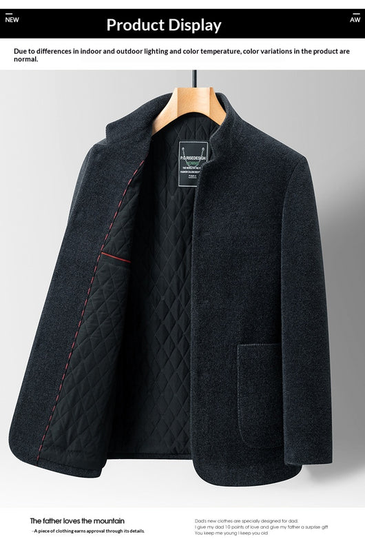 Abrigo Casual de Lana Chenilla con Cuello Alto para Hombre - Image 8