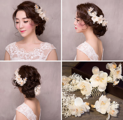 Vestido de Novia con Peineta Blanca y Juego de Accesorios para el Cabello