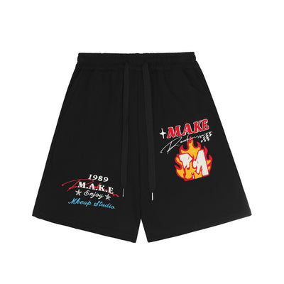 Shorts Casuales con Letras Bordadas en Llamas - Image 3