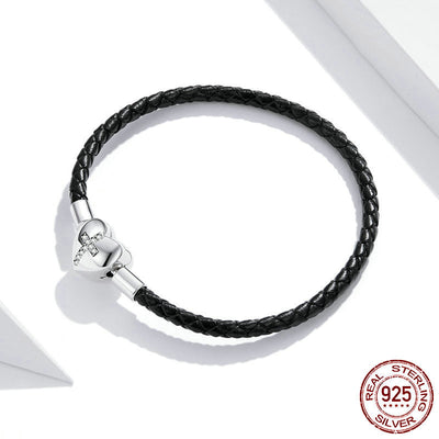 Pulsera de Plata Esterlina 925 Corazón Amor con Cruz Trenzada Negra - Image 5
