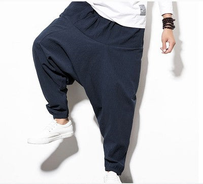 Pantalones Harem Casuales de Algodón y Lino para Hombre