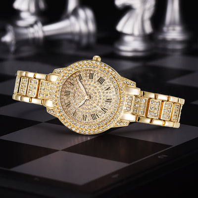 Juego de Reloj y Pulsera de Acero Inoxidable con Números Romanos y Diamantes - Image 14