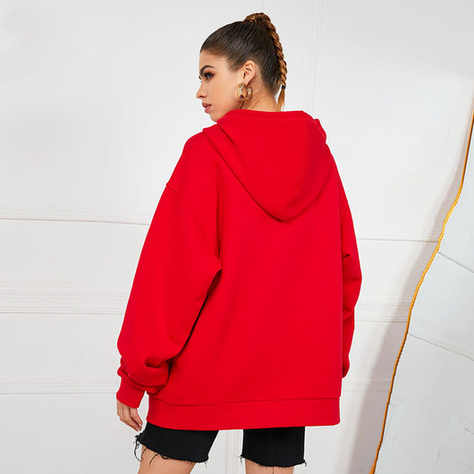 Sudadera Suelta de Manga Larga en Colores Sólidos para Mujer - Image 3