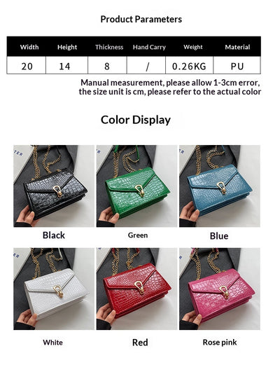Bolso Bandolera Crossbody con Estampado Cocodrilo y Cadena Dorada - Image 12