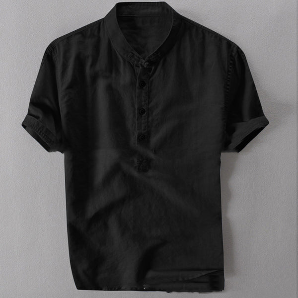Camisa Holgada de Algodón y Lino para Hombre - Manga Corta Verano