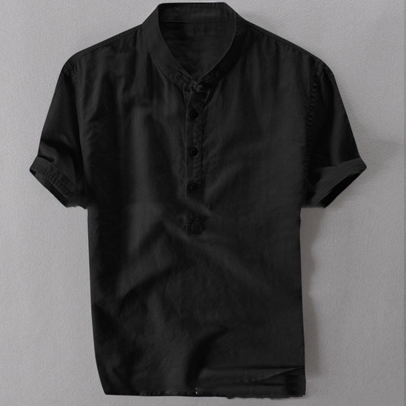 Camisa Holgada de Algodón y Lino para Hombre - Manga Corta Verano