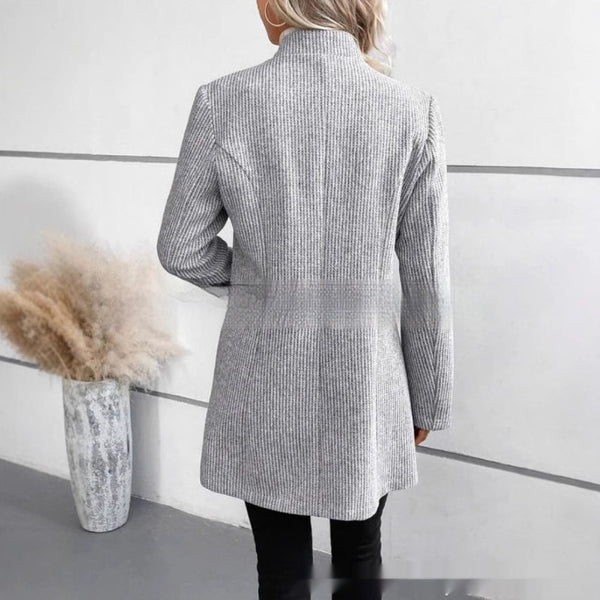 Chaqueta de Lana para Mujer con Patrón Vertical - Diseño Europeo Moderno