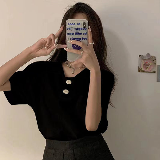 Camiseta Francesa Suelta de Verano para Mujer Talla Grande