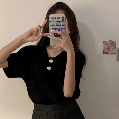Camiseta Francesa Suelta de Verano para Mujer Talla Grande