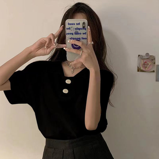 Camiseta Francesa Suelta de Verano para Mujer Talla Grande