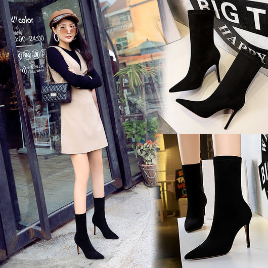 Botas de Tacón Alto Punta Fina en Gamuza para Mujer - Image 14