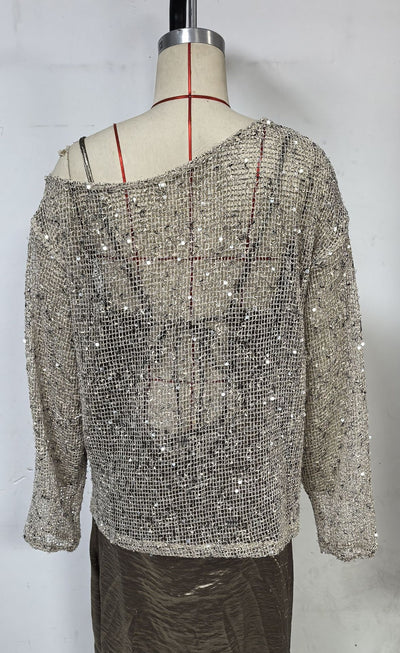 Blusa Suéter Holgada con Lentejuelas y Detalles Calados - Image 16
