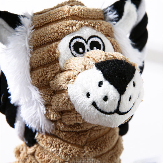 Gray plush elephant pet toy with ribbed texture and embroidered eyes, attached to a brown and blue braided rope ring. - Image 11