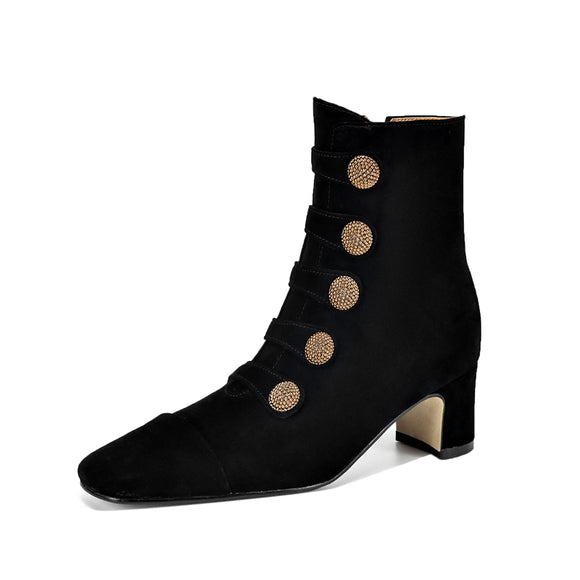 Botas Retro de Tacón Alto para Mujer - Estilo Otoño con Cremallera Lateral