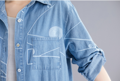 Chaqueta Denim Oversize con Bordados Artísticos Retro - Image 9